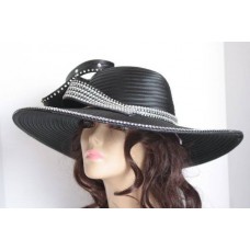 Black Kentucky Derby Hat Church Hat Mujer&apos;s Black Clear Rhinestones Elegant  eb-87453328